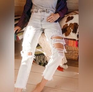 Nwt Vervet Womens Emma‎ Distressed Light Gray Button-Fly Jeans Size 28